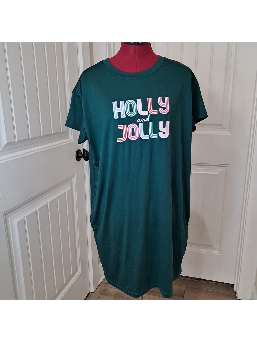 Joyspun Holly & Jolly sz S-M Small Medium Pajama Pj Gown Christmas Sleep Shirt